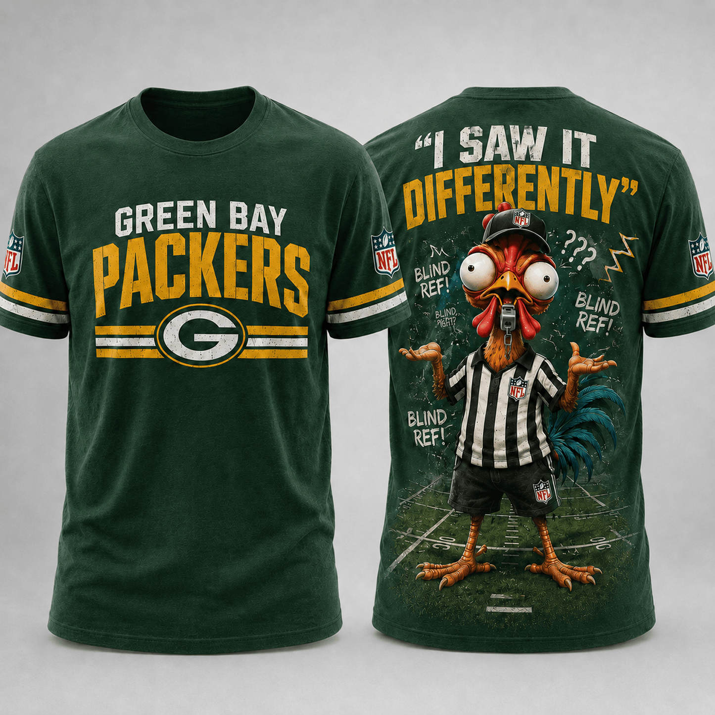 GB x NFL Premium Funny Blind Referee Mocking 3D Shirt Football Game Day Enthusiasts