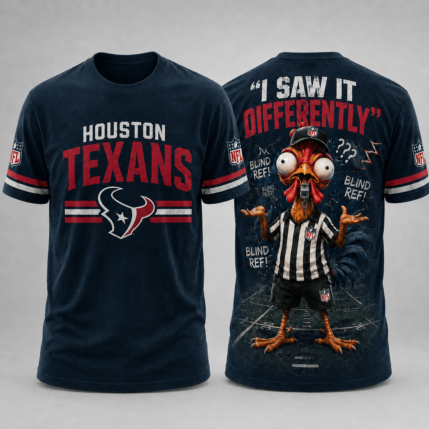 HOU x NFL Premium Funny Blind Referee Mocking 3D Shirt Football Game Day Enthusiasts