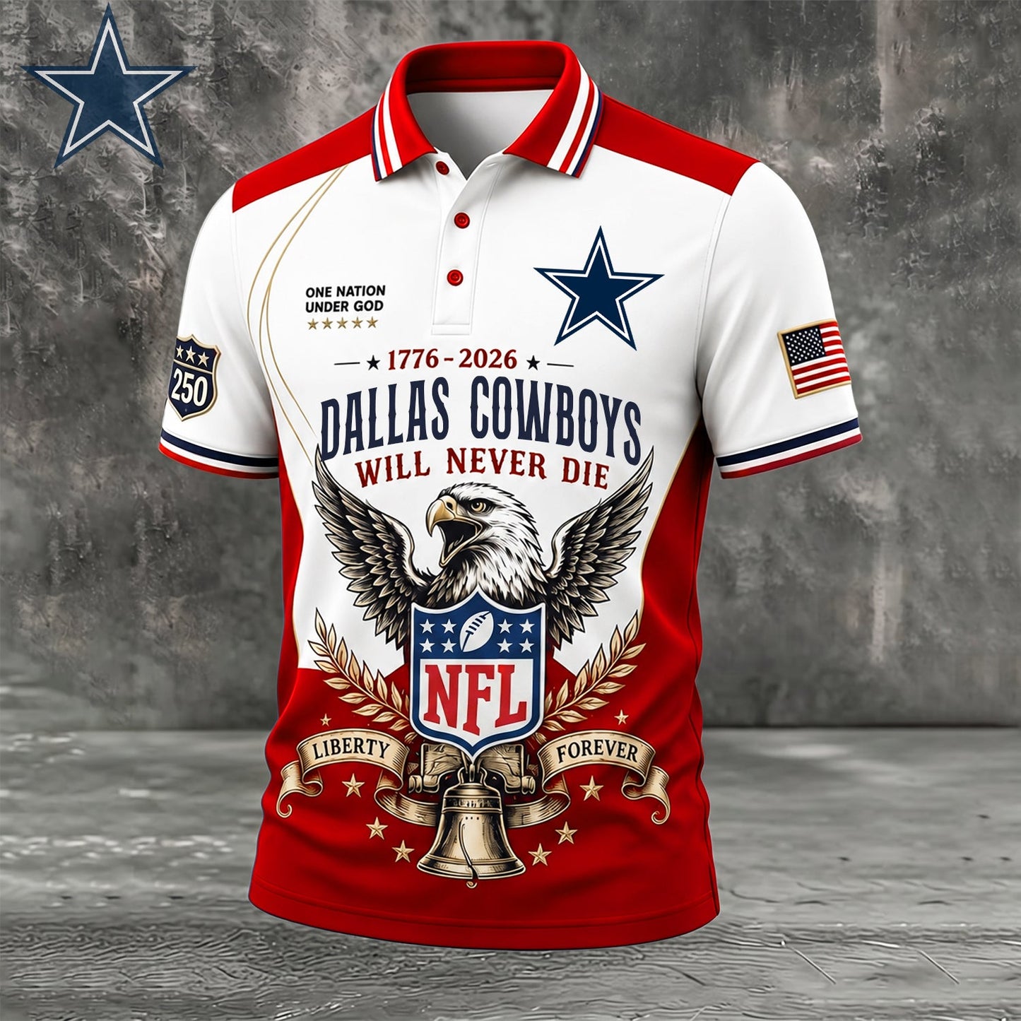 PREMIUM NFL x DAL EXCLUSIVE 250 Years Anniversary Of Freedom POLO SHIRT 290626