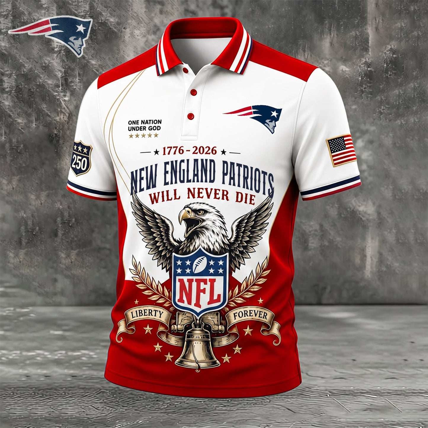 PREMIUM NFL x NE EXCLUSIVE 250 Years Anniversary Of Freedom POLO SHIRT 290626