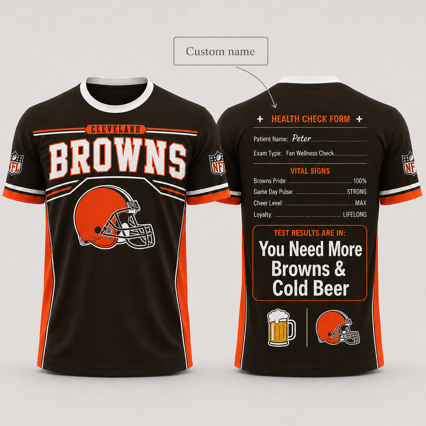 Premium NFL x CLE Funny Personalized Health Check Form 3D Shirt Football Enthusiasts 040726