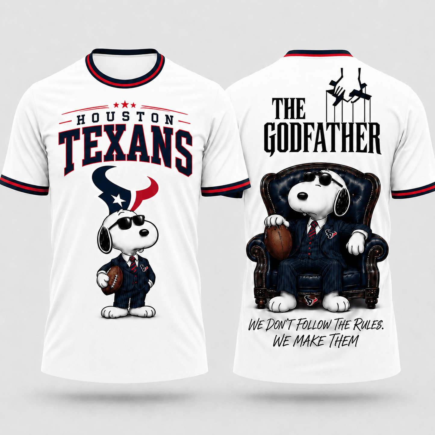 HOU x NFL Premium Funny Football Snoopy The Godfather Rule Maker Game Day 3D Shirt 0307