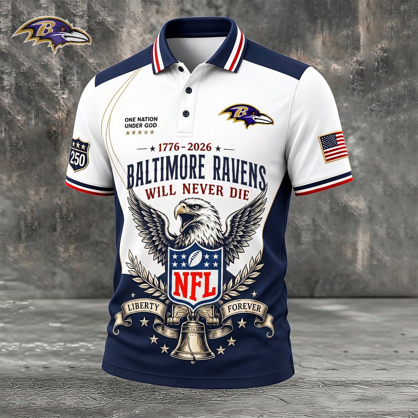 PREMIUM NFL x BAL EXCLUSIVE 250 Years Anniversary Of Freedom POLO SHIRT 290626
