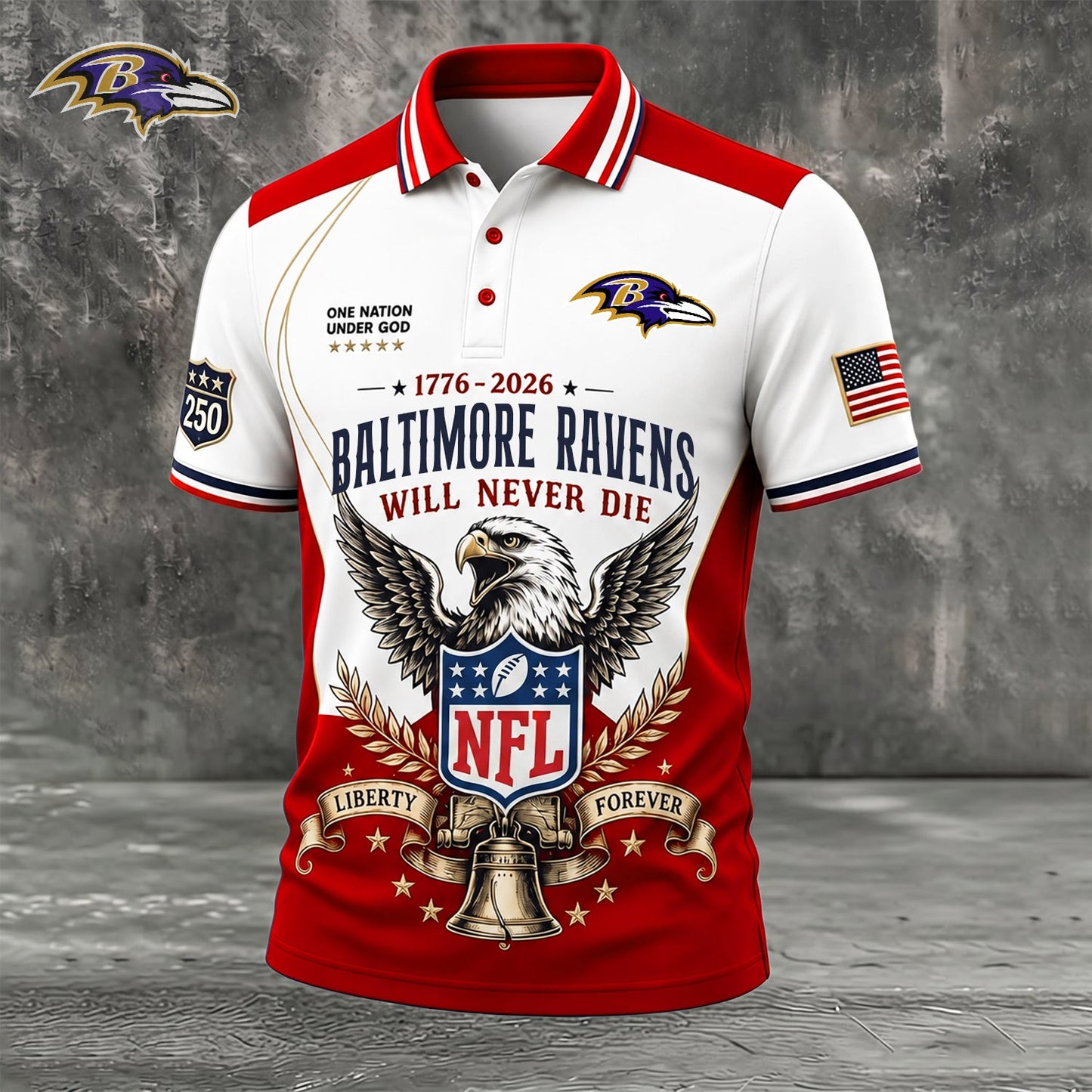 PREMIUM NFL x BAL EXCLUSIVE 250 Years Anniversary Of Freedom POLO SHIRT 290626