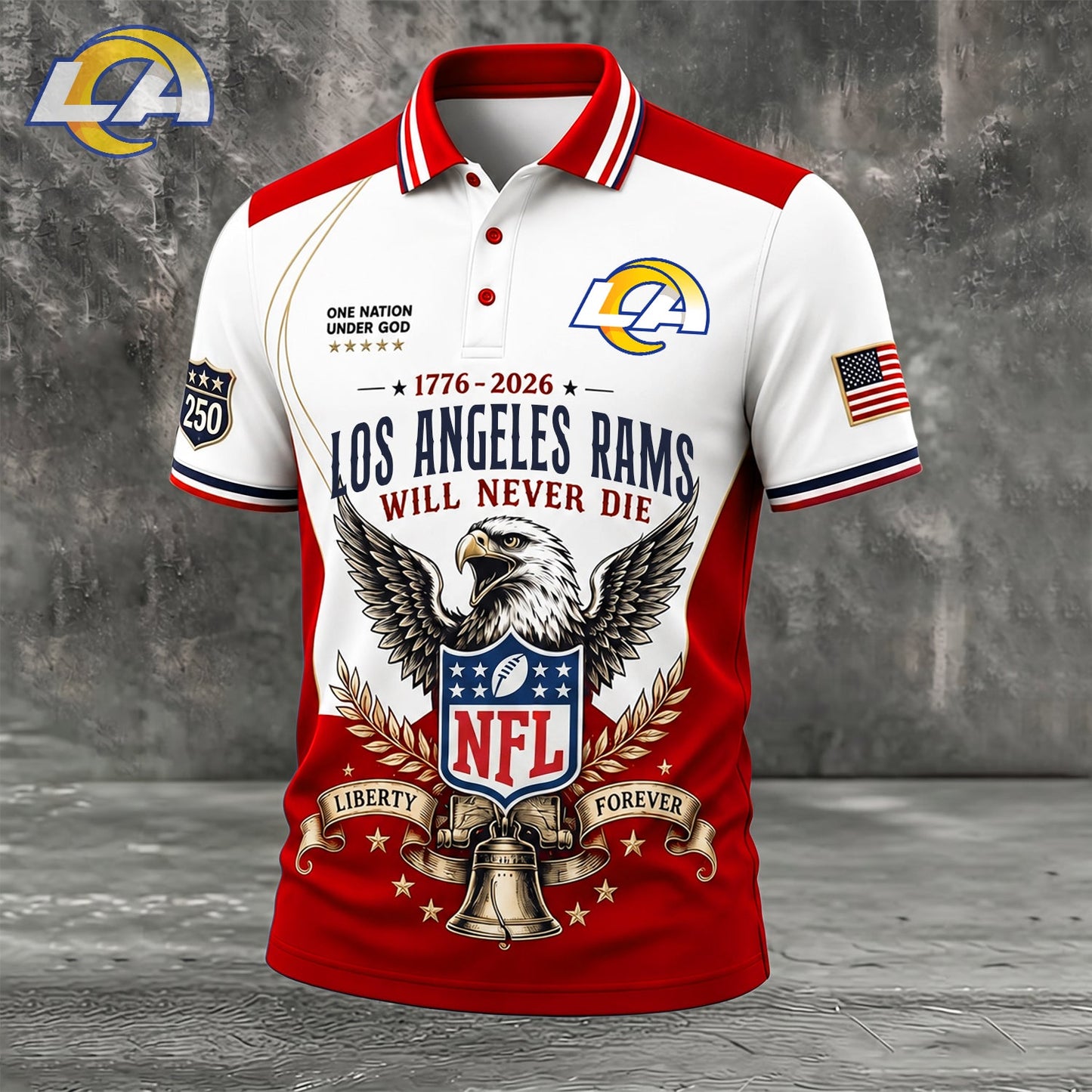 PREMIUM NFL x LAR EXCLUSIVE 250 Years Anniversary Of Freedom POLO SHIRT 290626