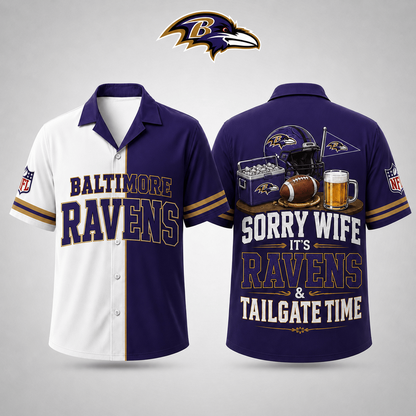 Premium NFL x BAL Funny Football Fan Hawaiian Shirt Sorry Wife It's Tailgate Time Button 300626