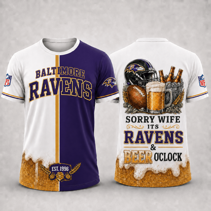 Premium NFL x BAL Sorry Wife It's Match Day And Beer Time Funny Sports Fan 3D Shirt 290626