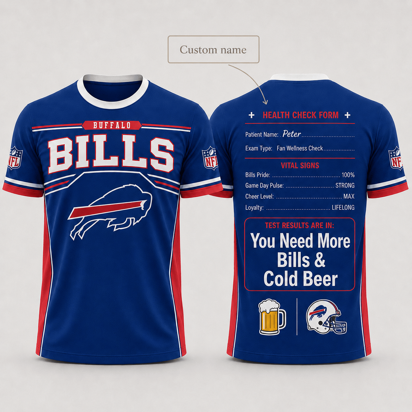 Premium NFL x BUF Funny Personalized Health Check Form 3D Shirt Football Enthusiasts 040726