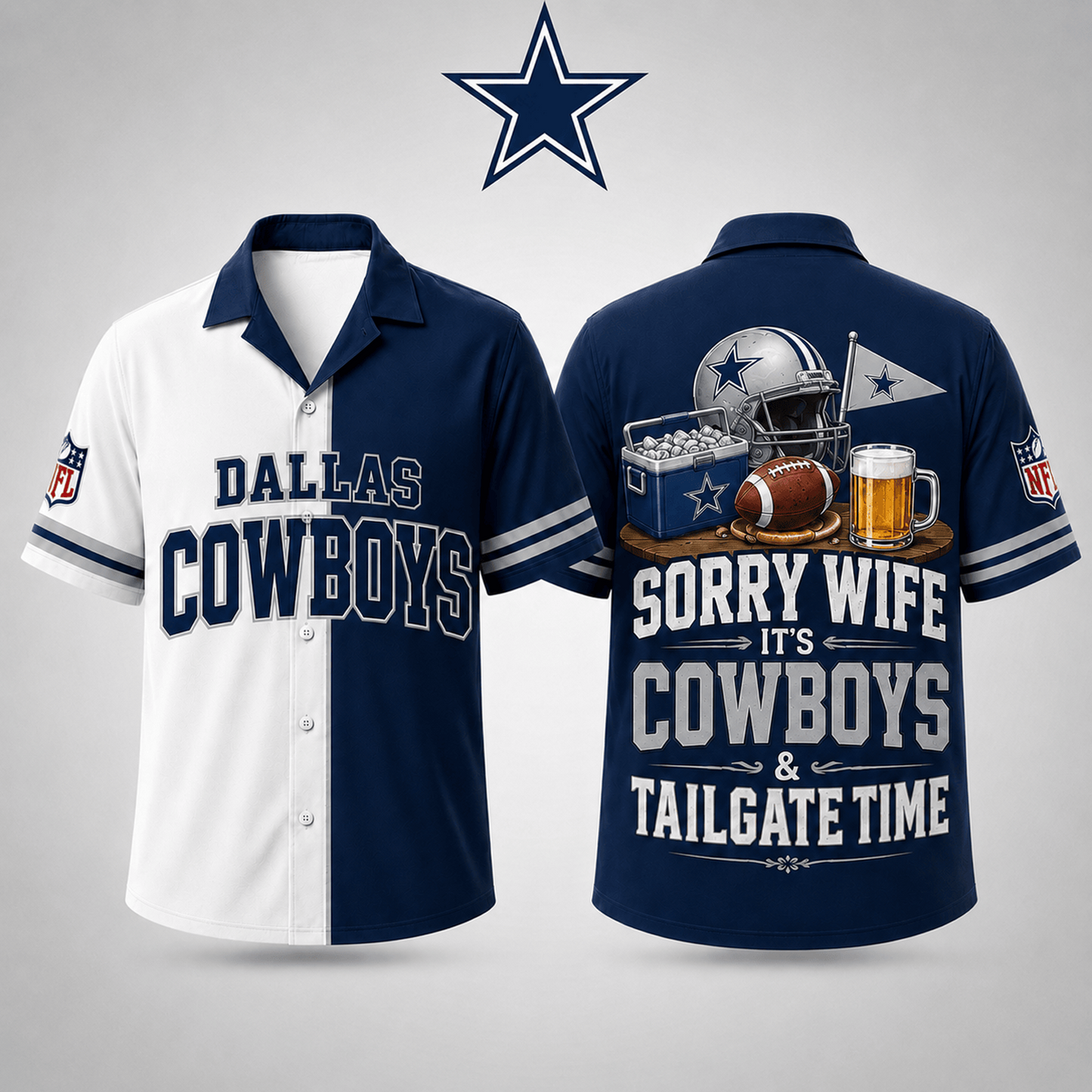 Premium NFL x DAL Funny Football Fan Hawaiian Shirt Sorry Wife It's Tailgate Time Button 300626