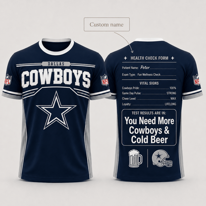 Premium NFL x DAL Funny Personalized Health Check Form 3D Shirt Football Enthusiasts 040726