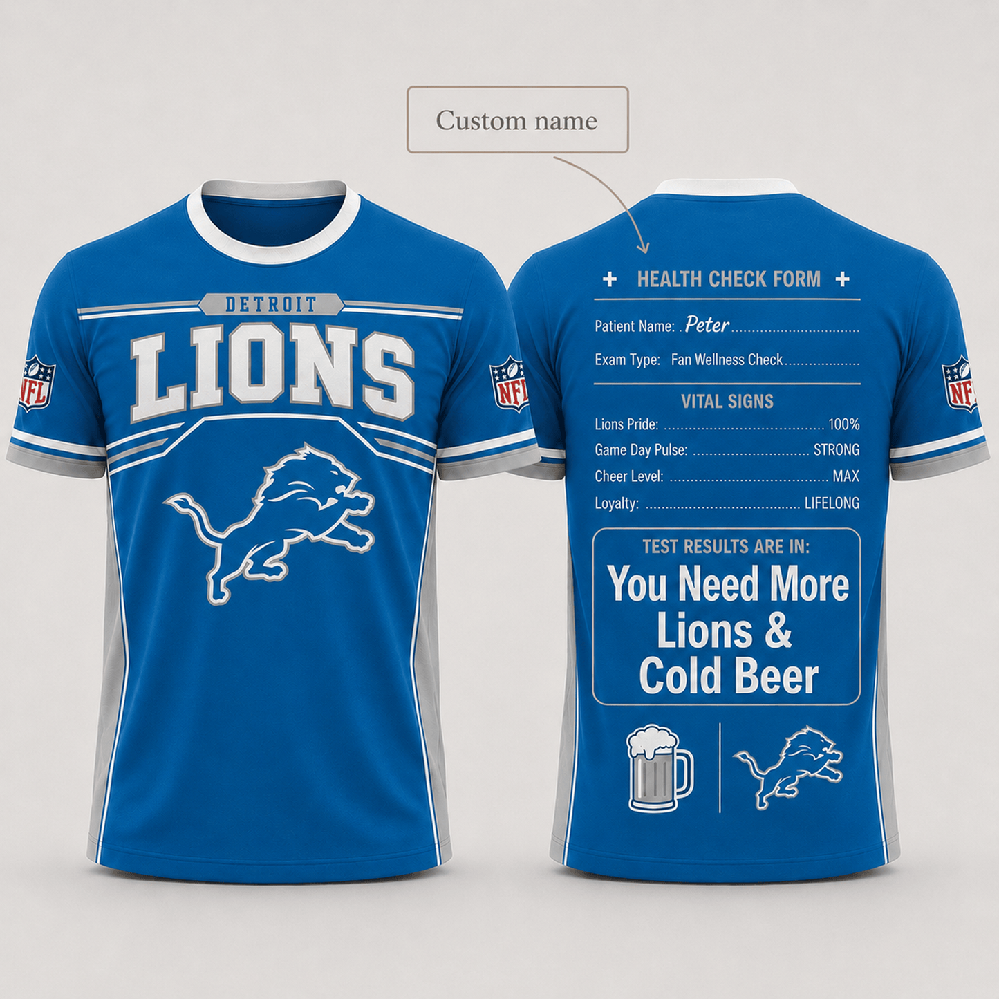 Premium NFL x DET Funny Personalized Health Check Form 3D Shirt Football Enthusiasts 040726