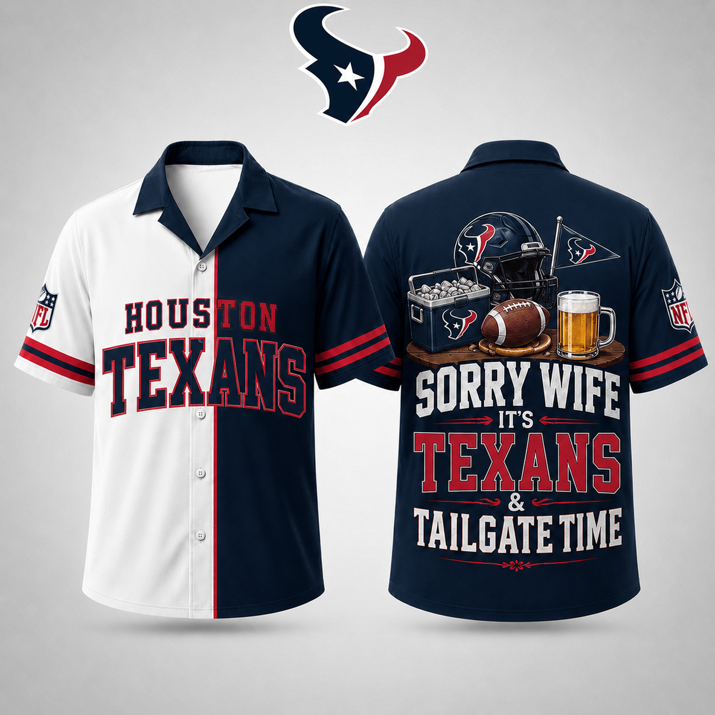 Premium NFL x HOU Funny Football Fan Hawaiian Shirt Sorry Wife It's Tailgate Time Button 300626