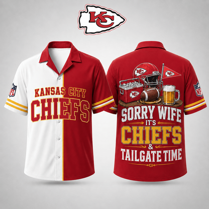 Premium NFL x KCC Funny Football Fan Hawaiian Shirt Sorry Wife It's Tailgate Time Button 300626