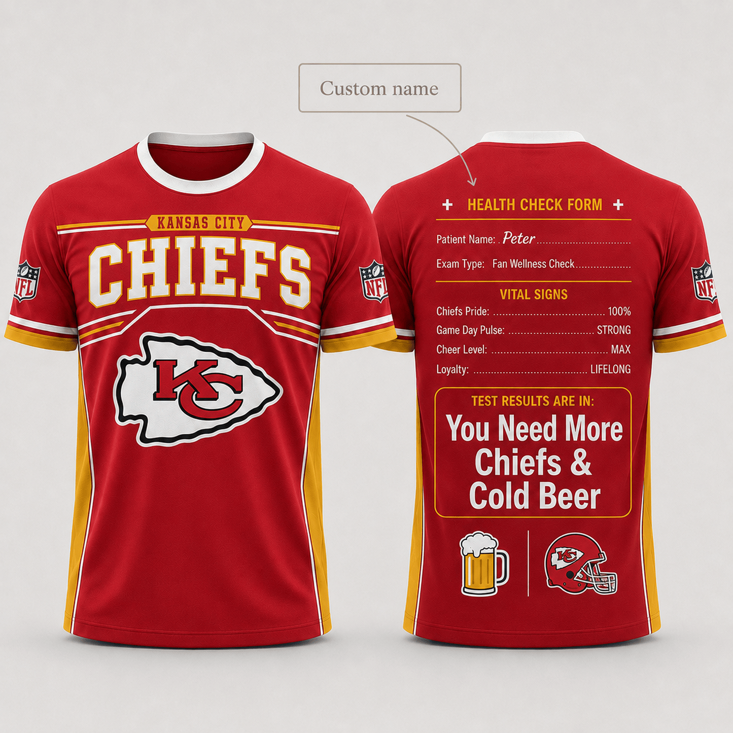 Premium NFL x KCC Funny Personalized Health Check Form 3D Shirt Football Enthusiasts 040726
