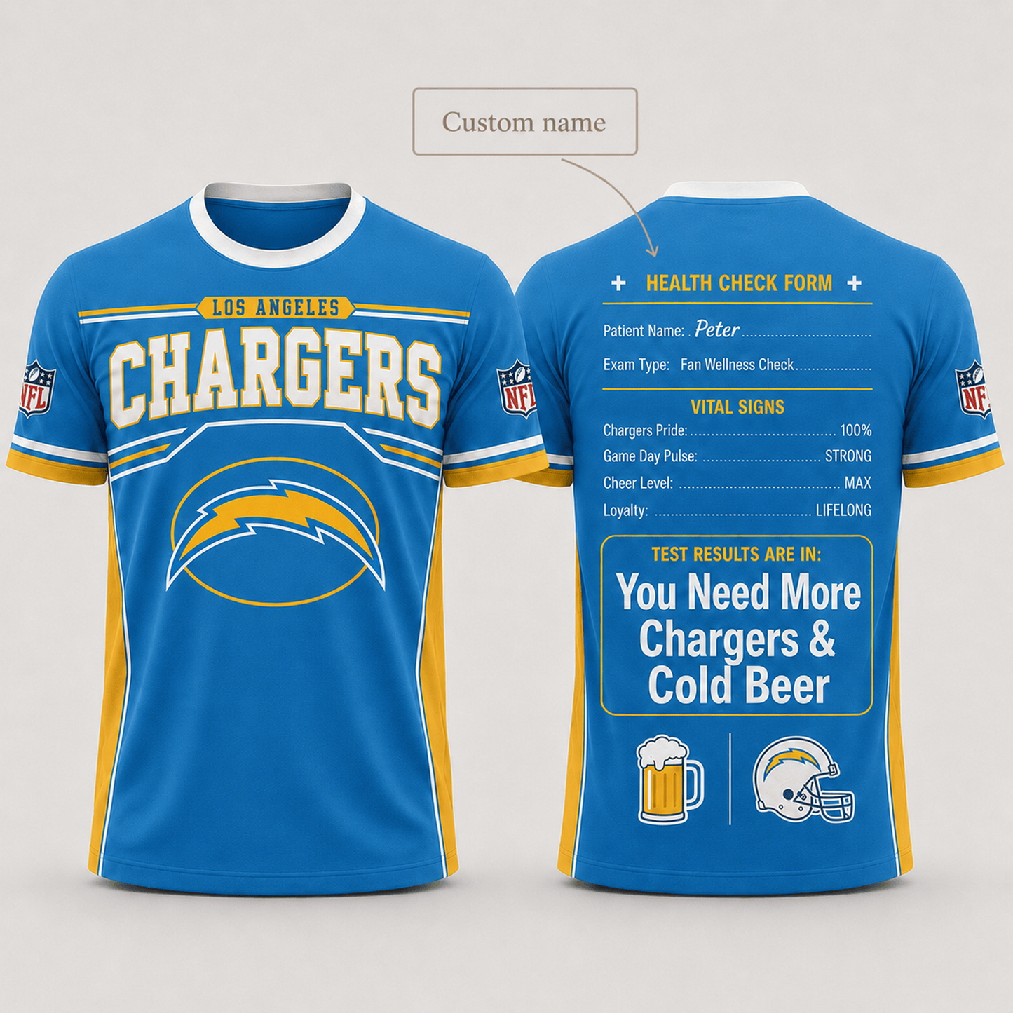 Premium NFL x LAC Funny Personalized Health Check Form 3D Shirt Football Enthusiasts 040726