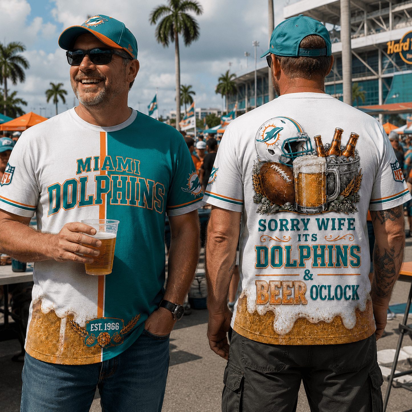 Premium NFL x MIA Sorry Wife It's Match Day And Beer Time Funny Sports Fan 3D Shirt 290626
