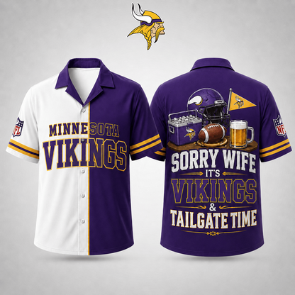 Premium NFL x MIN Funny Football Fan Hawaiian Shirt Sorry Wife It's Tailgate Time Button 300626