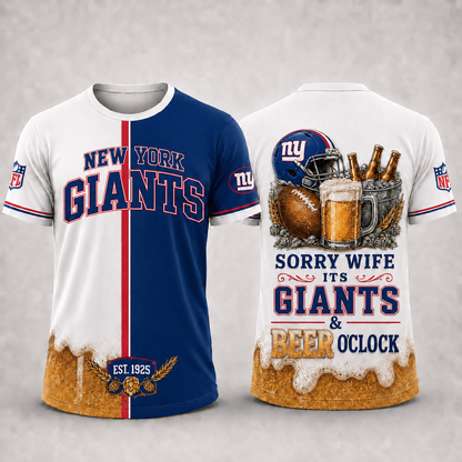 Premium NFL x NYG Sorry Wife It's Match Day And Beer Time Funny Sports Fan 3D Shirt 290626
