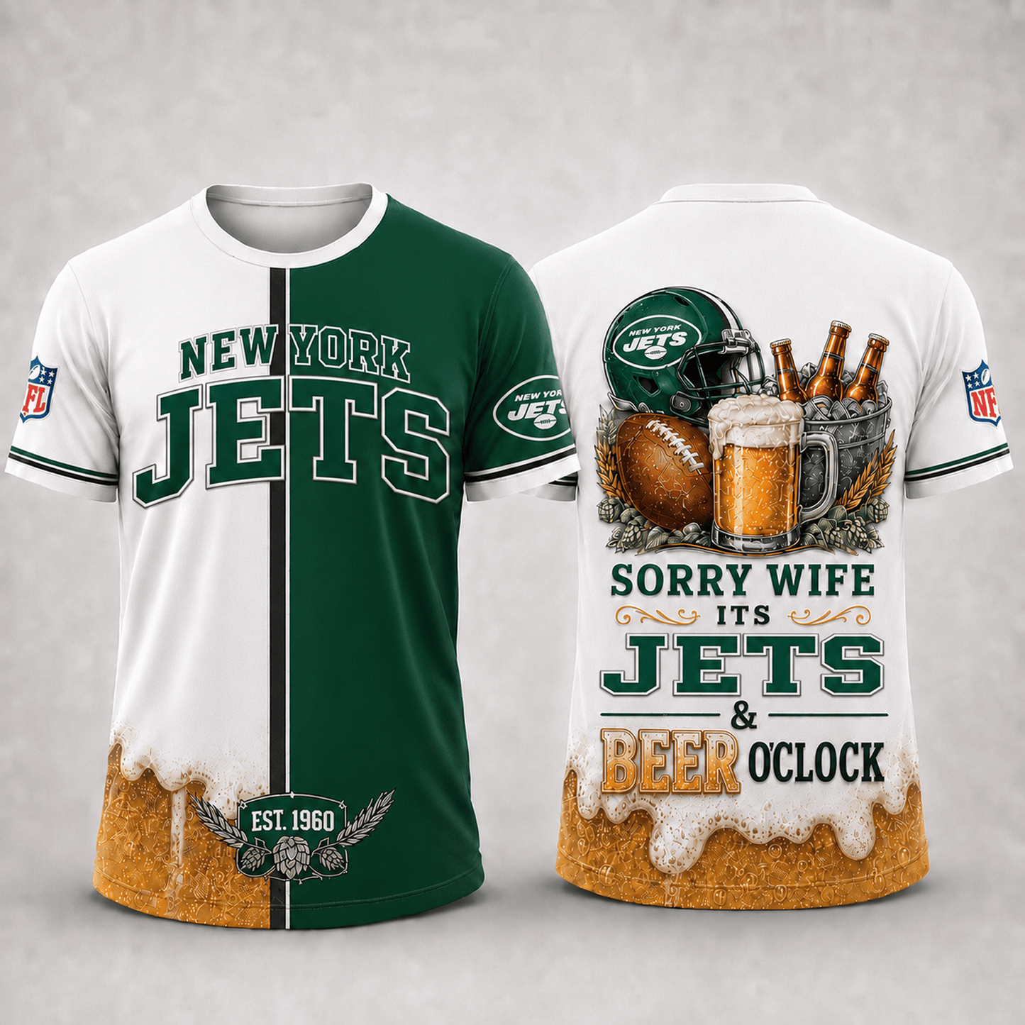 Premium NFL x NYJ Sorry Wife It's Match Day And Beer Time Funny Sports Fan 3D Shirt 290626