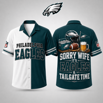 Premium NFL x PHI Funny Football Fan Hawaiian Shirt Sorry Wife It's Tailgate Time Button 300626