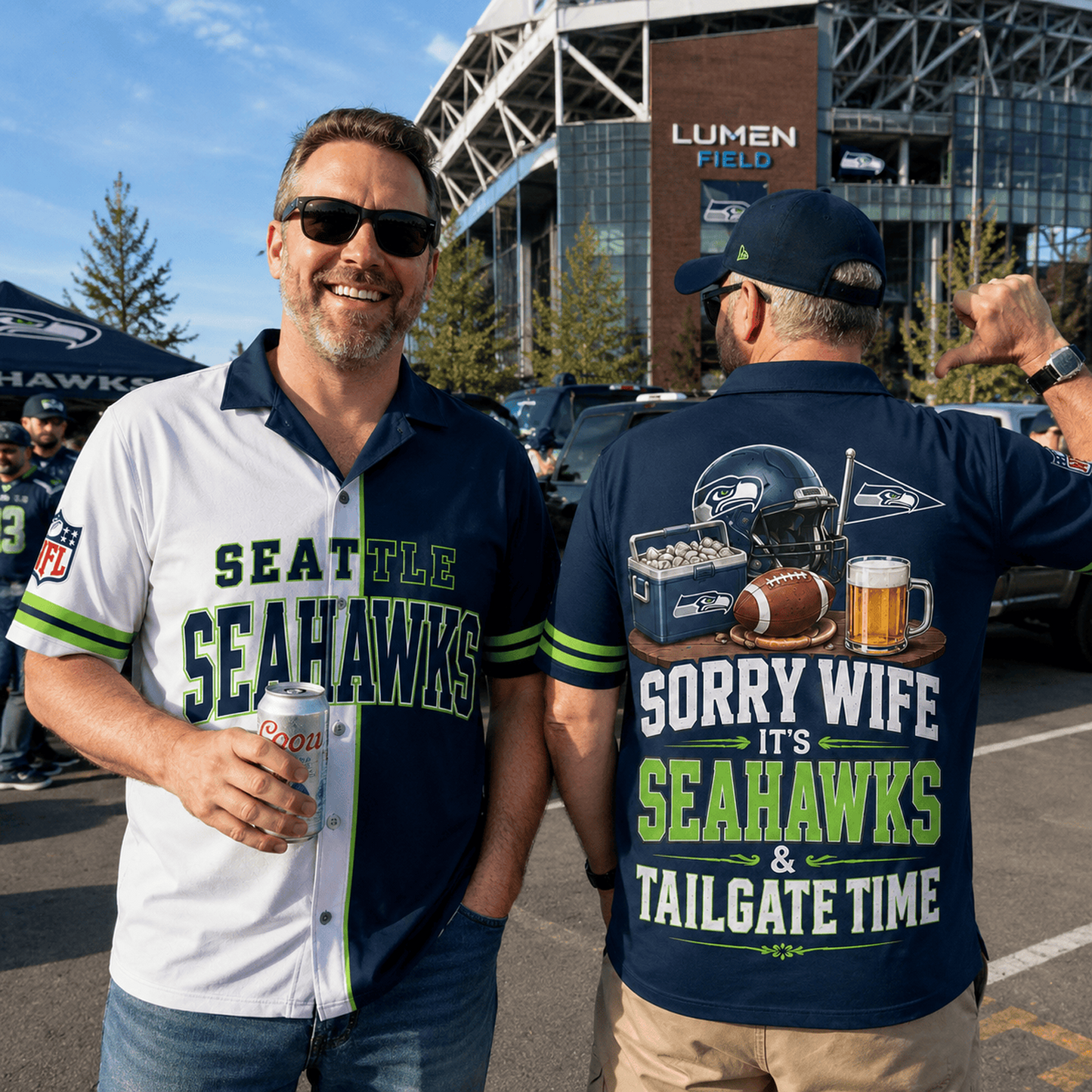 Premium NFL x SEA Funny Football Fan Hawaiian Shirt Sorry Wife It's Tailgate Time Button 300626