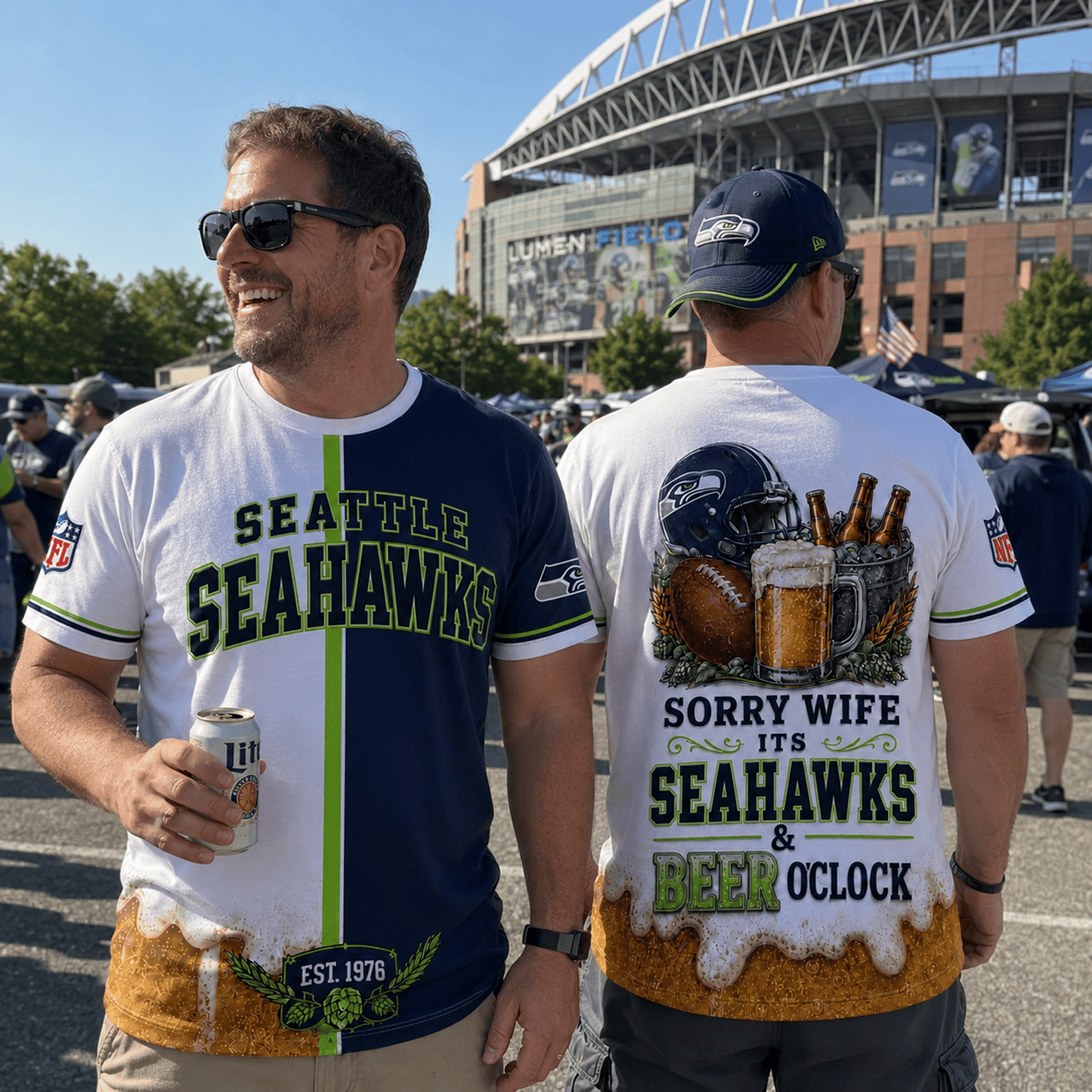 Premium NFL x SEA Sorry Wife It's Match Day And Beer Time Funny Sports Fan 3D Shirt 290626